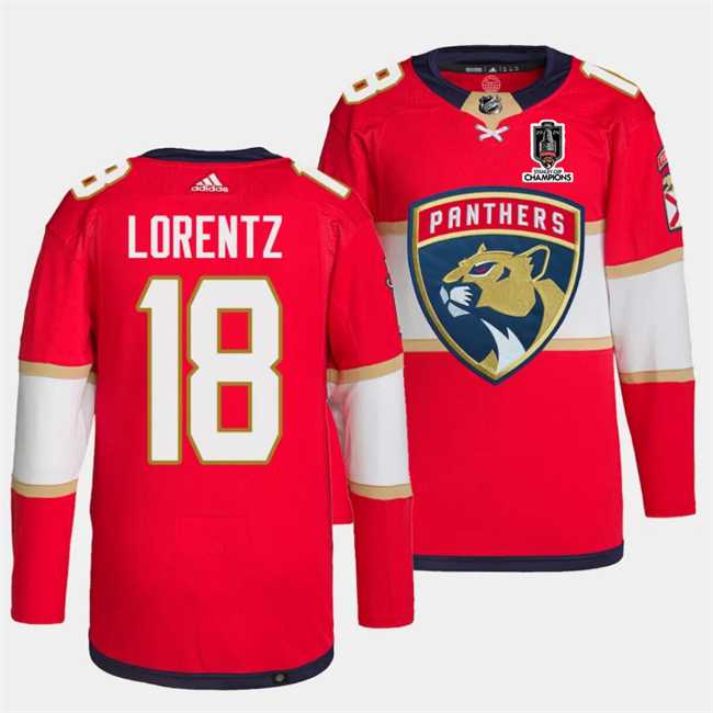 Men%27s Florida Panthers #18 Steven Lorentz Red Home 2024 Stanley Cup Champions Stitched Jersey Dzhi